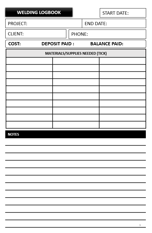 Printable Welders Log Book